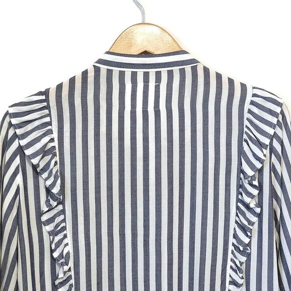 Rails Stripe Ruffle Tie Waist Long Sleeve Blue White Button Down Shirt Size M - Picture 10 of 16